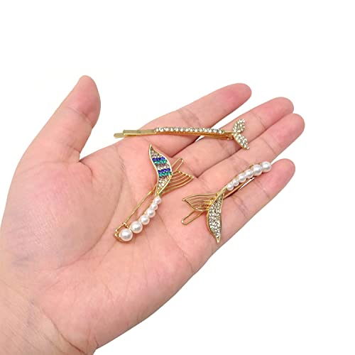 Honbay 6Pcs Mermaid Hair Clips Mini Rhinestone Mermaid Tail Pearl Hairpins Elegant Hair Barrettes For Girls Women Hair Accessories (3 Style) #TOP5