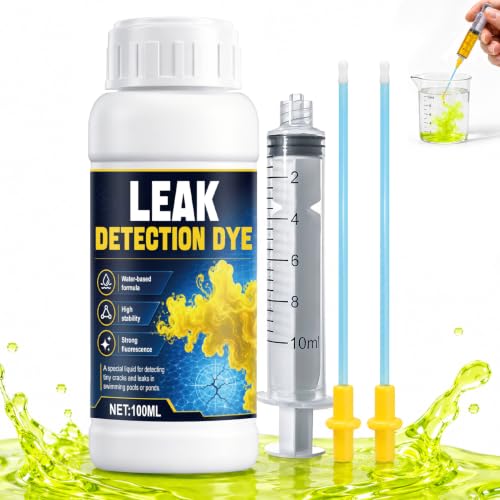 Tinta Fuga Piscina, Detector Fugas Piscina, Detección Universal de Filtraciones para Piscinas, Cañerías, Tejados, Automóvil, Fluoresceína de Alta Concentración, Colorante Trazador, 100ML