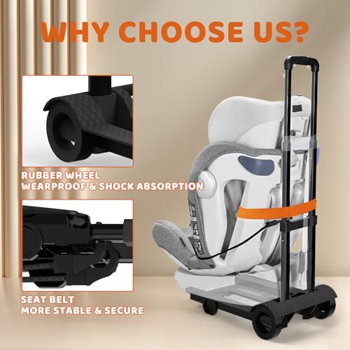 Image of Foldable Car Seat Travel Cart with Belt, Car seat Carrier for Airport with Wheels and Compact Fold, Car Seat Trolley for Airport,
