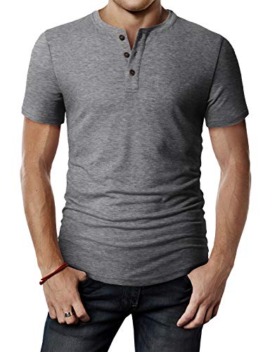H2H Mens Long Sleeve Henley Shirts with Button Placket Gray US S/Asia M (CMTTS0203)