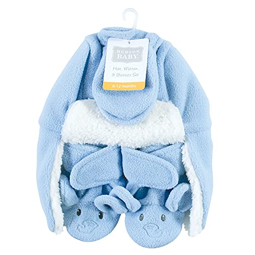 Bonnet trappeur bébé bleu éléphant avec moufles et chaussons 6-12 mois