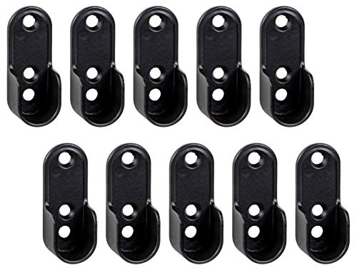 Gedotec Lot de 10 supports de tringle à vêtements ovales en métal noir à visser pour penderie, penderie et niches