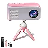 Mini Projector, HD 1080P WiFi Video Projector, Portable Outdoor Projector with Tripod, Gift for Kids, Home Theater Movie Phone Projector Compatible with USB, AV, Smartphone/Tablet/Laptop (pink)