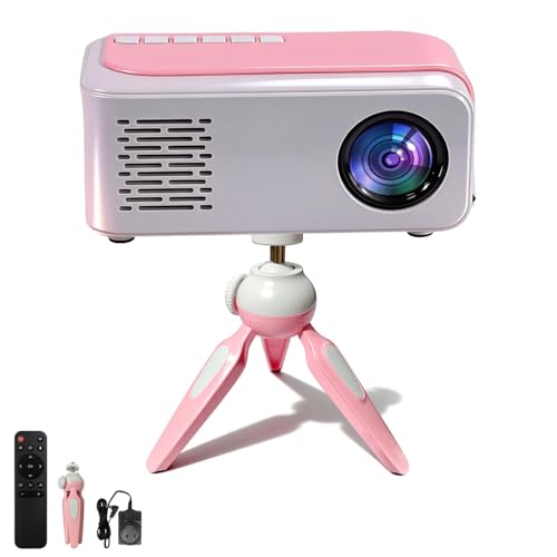 Image of Mini Projector, HD 1080P WiFi Video Projector, Portable Outdoor Projector with Tripod, Gift for Kids, Home Theater Movie Phone Projector Compatible with USB, AV, Smartphone/Tablet/Laptop (pink)