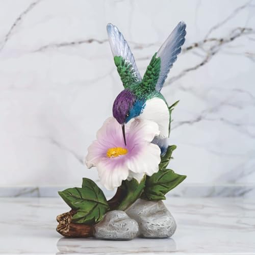 ICE ARMOR Hand Painted 6H Hummingbird on Purple Flower Figurine Statue Sculpture Ornament Decoration Home/Room Decor Unique Gift Ideas for Housewarming Holidays Birthdays Great Collectible Addition