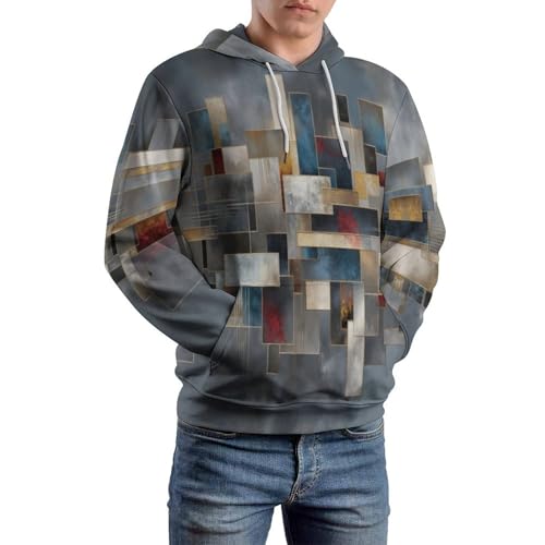 Sweat à capuche gris imprimé 3D géométrique unisexe grande taille - 6