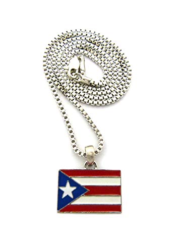 Crescendo SJ INC New Puerto RICO Flag Pendant &24" Box Chain Hip HOP Necklace - RC1887R