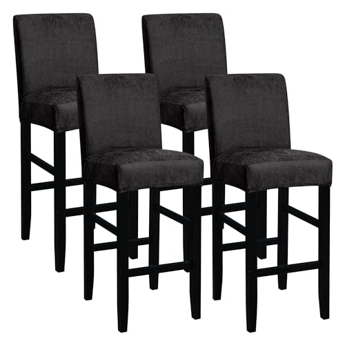 Forcheer Bar Stool Chair Cover With Backs Set Of 4 Faux Leather Dining Chair Slipcovers Cafe Barstool Slipcover Square Removable Furniture Chair Seat Cover Elastic Bottom cover