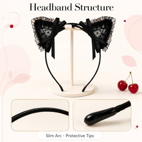 Black Lace Cat Ears Headband with Satin Bows Kitty Costume Accessory Women by HAOQINA - Used condition - Image 7