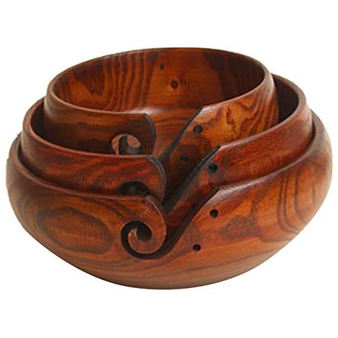 Cratone 1Pcs Yarn Storage Bowl Wooden Wool Holder Organizer Bowl Portable Yarn Bowl for Knitting Crochet Accessories Cover