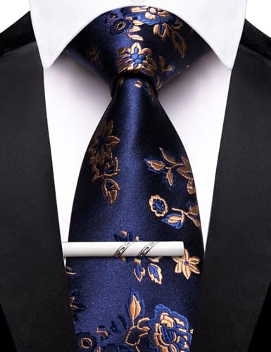 Image of Barry.Wang Floral Ties for Men Flower Necktie with Tie Clip Formal