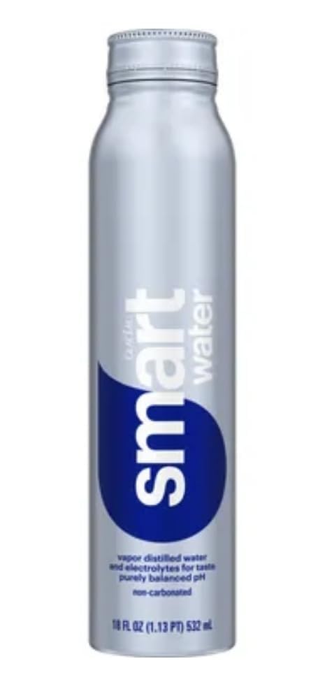 Glaceau Smartwater Aluminum Water Bottles, Vapor Distilled Water with Electrolytes, 18 Fl Oz, 12 Pack