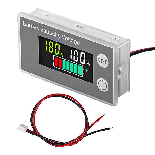 DollaTek Battery Monitor Battery Voltage Meter 8-100V With Low Pressure Alarm Temperature Detection Digital Percentage Power Display for Car Battery Display Lance Meter