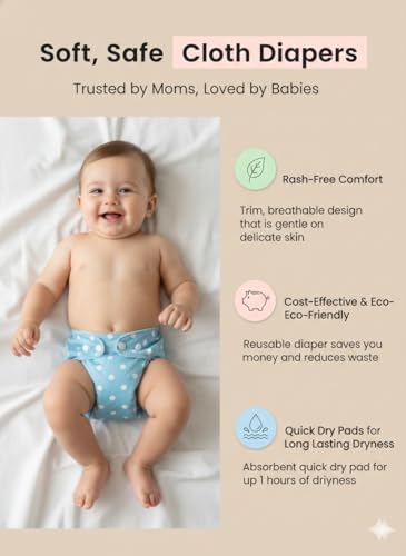 Image of Reusable Cloth Diaper for Babies | Washable Baby Cloth Diaper with Absorbent Insert | Leak Proof Adjustable Free Size Pocket Diaper 3M -3Years | Eco Friendly Reusable Baby Diaper (3, Blue Brown Green, One Size)