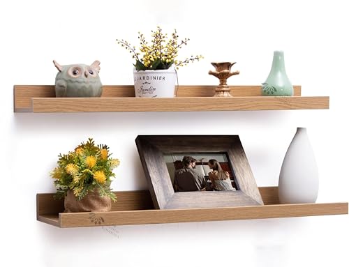 Image of Aries Wooden Floating Wall Shelf| Wall Rack Shelf | Wall Mount for Living Room, Bedroom, Kitchen (Ledge, Set of 2, Oak, XX-Large (24inches))