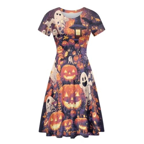 Image of Irisjudy T Shirt Dress for Women Short Sleeve Girls Short Sleeve Dress Plus Size, O Neck Knee Length Midi Dress for Ladies
