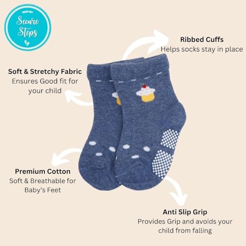 Image of Kids Socks for Boys Anti Skid Pack of 4 | Cotton Non Slip Grip Boys Socks | Soft Breathable Cotton Socks for Kids 3-5 Years