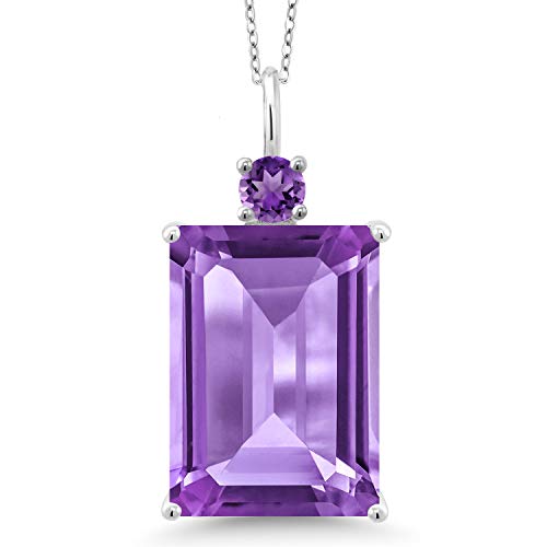 Gem Stone King 925 Sterling Silver Purple Amethyst Pendant Necklace For Women (15.25 Ct Emerald Cut 18X13MM Gemstone Birthstone with 18 Inch Silver Chain)