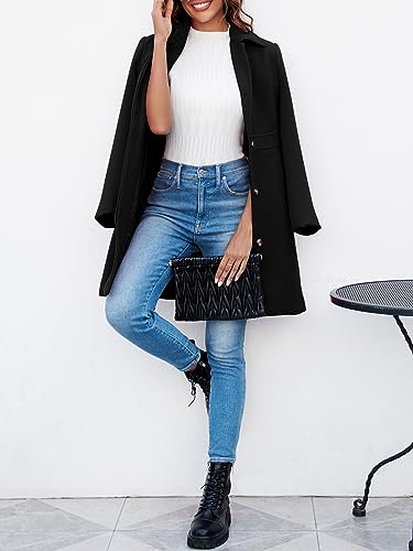 Fisoew Womens Elegant Single Breasted Coat Long Sleeve Mid Winter Overcoat Work Office Pea Coats4