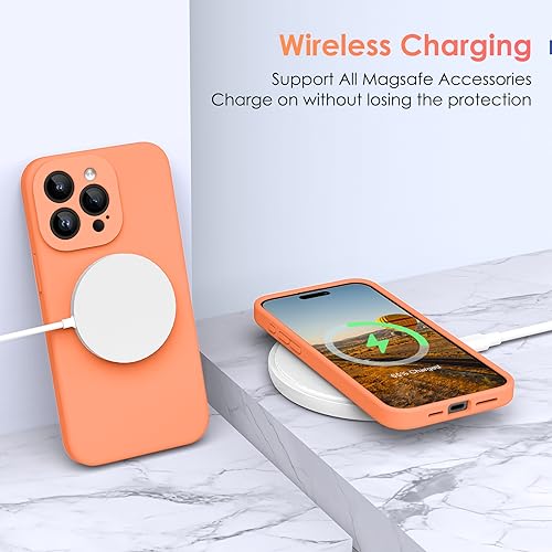 CALOOP Slim-Fit for iPhone 15 Pro Max Case,Skin Soft Liquid Silicone,Sturdy Hard Frame Shockproof Cover with Anti-Scratch Microfiber Lining,Full Protection for Screen and Lens,6.7 inch(Kumquat Orange) - Image 5