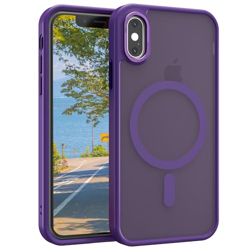 Image of Magnetic iPhone Xs MAX case,Compatible with Magsafe, Military-Grade Protection,Slim Translucent Matte Shockproof with Anti-Scratch Anti-Fingerprint Phone Cover (deep Purple, iPhone Xs MAX)
