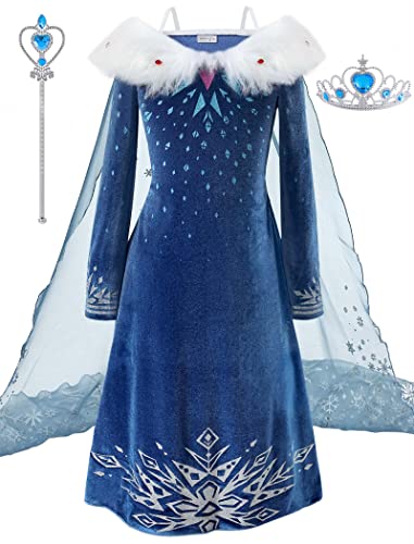 Knemmy Elsa Costume For Girl Elsa Dress Frozen Cosplay Outfit Princess Dress Up Halloween 3T(100) #TOP22
