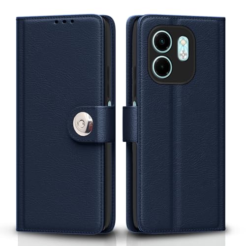 Image of Pikkme Flip Cover Leather Finish | Inside TPU with Card Pockets | Wallet Stand and Shock Proof | Complete Protection Button Flip Case for Infinix Smart 9 HD(Blue)