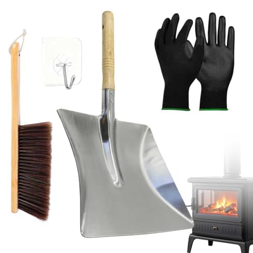 Kit Utensilios Chimenea 4 Piezas, Juego de Accesorios para Chimenea, accesorios para chimeneas, Pala para cenizas con mango de madera, utensilios modernos para estufas, juego de herramientas, negro