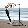 ZELUS Portable Ballet Barre Bar for Home Kids Ballet Bar 5ft Adjustable Freestanding Double Stretching Dance Bar, Barre Exercise Equipment for Women with Heavy-Duty Beechwood 330 lb Capacity (Black)