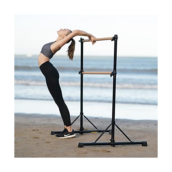 ZELUS Portable Ballet Barre Bar for Home Kids Ballet Bar 5ft Adjustable Freestanding Double Stretching Dance Bar, Barre Exercise Equipment for Women with Heavy-Duty Beechwood 330 lb Capacity (Black)