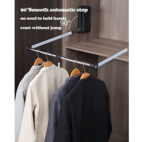 Pull Down Closet Rod, Adjustable 35-48 Inch Heavy Duty Closet Pull Down Rods Hanger Pull Out Closet Rod For Hanging Clothes Wardrobe Lift Rail Organizer Storage System Soft Return Space Saving #TOP3