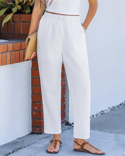 Women Linen Pants Capri Pants Petite Loose Fit Elastic Drawstring Pajama Summer Beach Vacation Pants for Women3