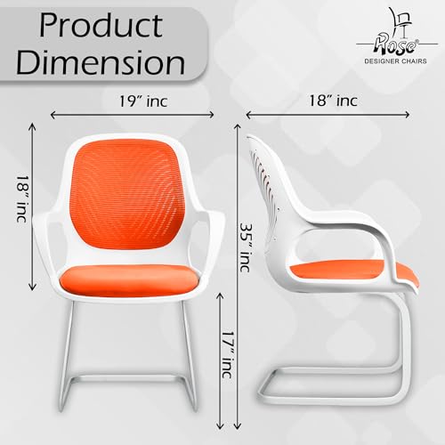 Image of ROSE Zaria | 3 Years Brand Warranty | Ergonomic mesh mid-Back Office Chair, Perfect for Study, Work from Home, revolving, Rolling Computer Desk Chair (White & Orange, Visitor)