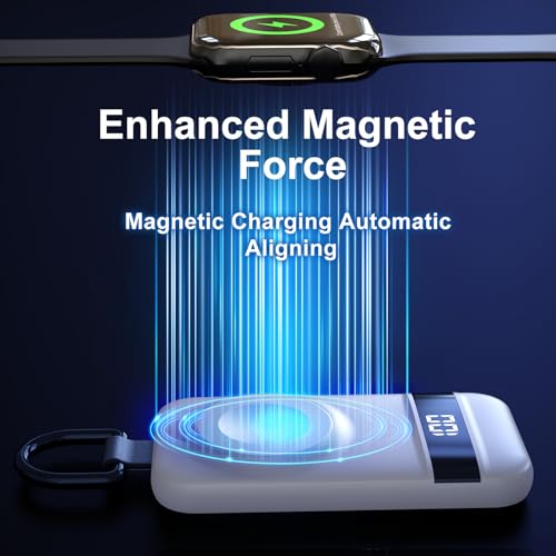 Image of Portable Charger for Apple Watch, 2500mAh & Digital Display - Magnetic Fast Charging iWatch Charger for Travel - for Apple Watch Series (White)