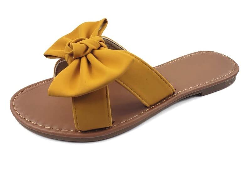 Image of Tiara Women's Bow Sandals, Slip On Flat Slides with Bow Detail | Cute Summer Sandals, Cushioned for All-Day Comfort - Great for Beach, Vacation & Everyday Wear