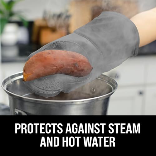 Image of BPA-Free Soft Silicone Oven Mitts - Ultra Heat Resistant Oven Mitts with Thick Cotton Liner - Long Slip Resistant Pot Holders, Flexible Oven Gloves - Gray 13.7 inch