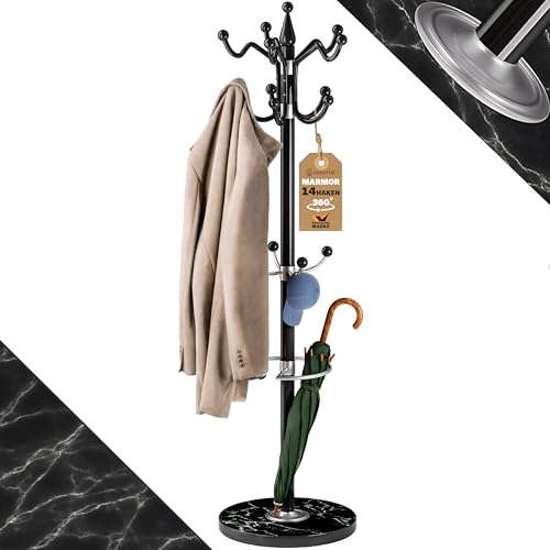 Casaria® Garderobenständer Marmorsockel Metall 14 Haken 360° Drehbar Stabil 37x37x175cm Flur...