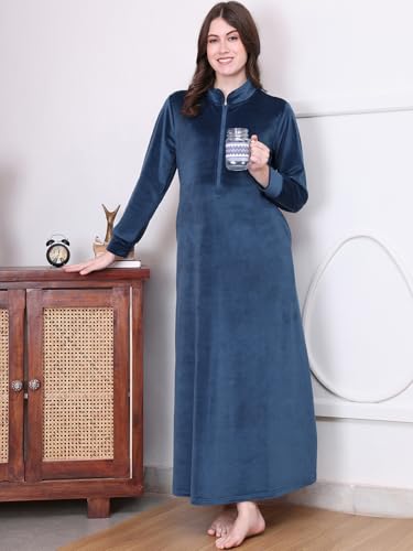 Image of Secret Wish Solid Velvet Maternity Nighty Full Length