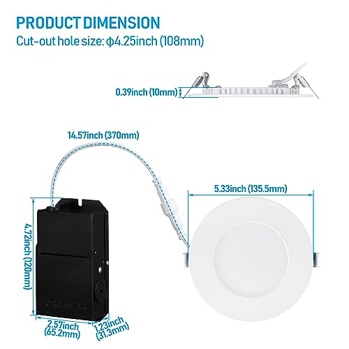 Torchstar Premium Series 4 Inch Ultra-Thin Led Recessed Light With Junction Box, 10.5W Dimmable Led Recessed Ceiling Lights Slim, Etl & Es Listed, Cri90, 3000K Warm White, White, Pack Of 6 #TOP6