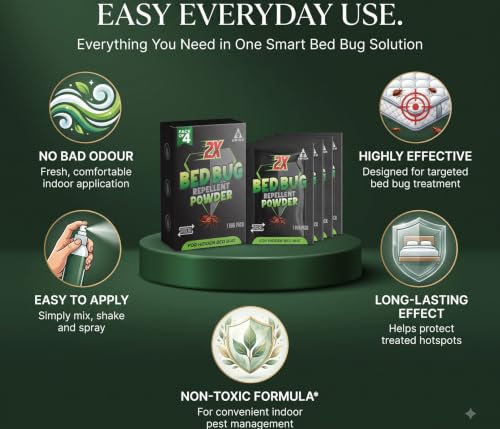 Image of Amish 2X Bedbug Repellent Powder Pack of 4 | Fast-Acting Formula for Mattress, Sofa & Furniture | Long-Lasting Protection Against Hidden Infestations | Home Pest Control