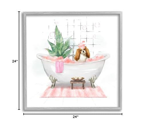 Image of 'Chic Cocker Spaniel Puppy in Pink Bubble Bath'| Framed Giclee Art | Stupell Industries | Gray, 24 x 24 Inches, Easy to Hang and Sturdy, Made in USA, by Ziwei Li