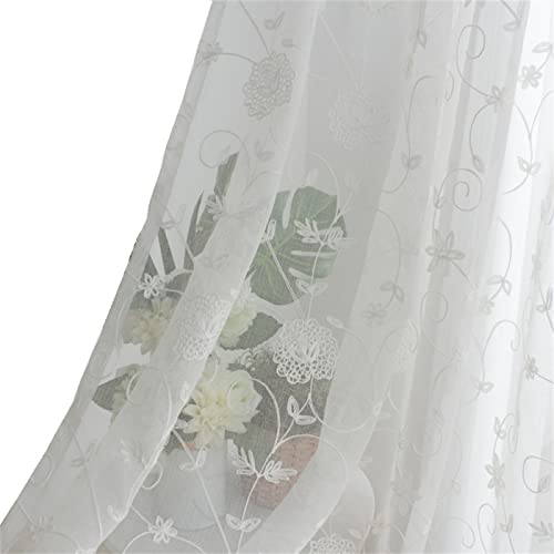 NCWANG Translúcida Visillo de Dormitorio Moderno Ventana Encaje Bordado Blanco 2 Piezas 2x140x220cm (Ancho x Altura) Cortinas Visillos Habitacion con Ojales para Dormitorios Oficina Y Comedor Visillo