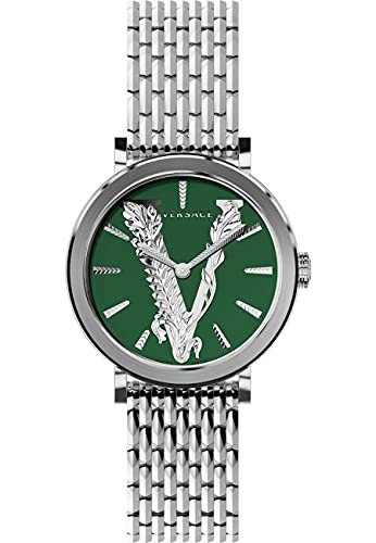 Montre à quartz Versace femmes acier gris cadran vert cadeau idéal