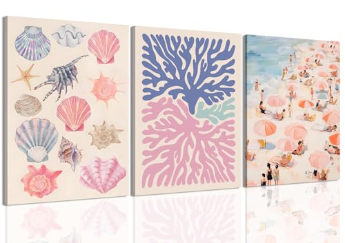 Preppy Beach Wall Art Set of 3, Teen Beach Room