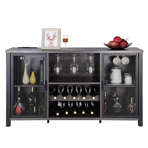 Vevor 55 Inch Industrial Bar Cabinet, Wine Table For Liquor And Glasses, Sideboard Buffet Cabinet With Wine Rack, Freestanding Farmhouse Wood Coffee Bar Cabinet For Living Room, Home Bar, And Kitchen #TOP7