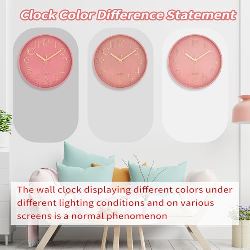 Image of Lumuasky Pink Wall Clock Modern Battery Operated Analog Small Cute Silent Non-Ticking Decorative Clock for School Office Classroom Bedroom Kitchen Living Room Nursery Decor (10 inch)