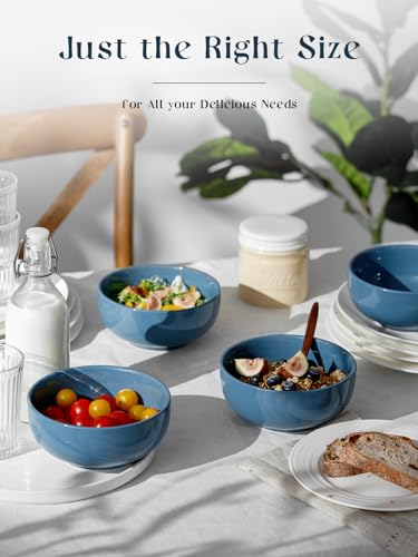 Image of DOWAN 22 OZ Ceramic Soup Bowls & Cereal Bowls - 6 inch Classic Bowls Set of 4 for Soup, Cereal, Oatmeal, Fruit, Rice - Dishwasher & Microwave Safe (Airy Blue)