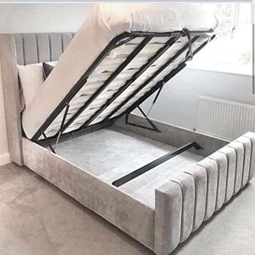 BED CRAFT Grey Velvet Upholestered Sleigh Bed With Headbaord Single Double King Superkingsize Mattress Option Gaslift Option Available Handmade In U
