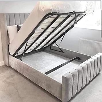 Bed Croft Grey velvet upholestered panel wingback bed single double king superkingsize-Mattress option-Gaslift option available-Handmade in UK slate base, Fabric sample