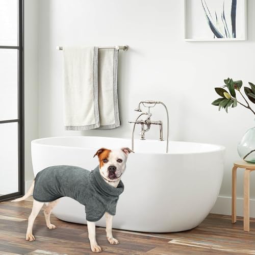 Woiil 100% Baumwolle Hundebademantel, Ultra Saugfähiger Bademantel Hund, Mit Klettverschluss Und Verstellbarem Gummizug, Maschinenwaschbar, Geeignet Für Große, Mittlere Und Kleine Hunde, Grau (M)